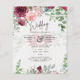 BUDGET Burgundy Blush Pink Floral Wedding INVITE Flyer