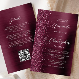 Budget Burgundy Brushed Metal QR Code Hochzeit