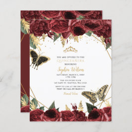 Budget Burgundy Butterfly Quinceañera Einladung