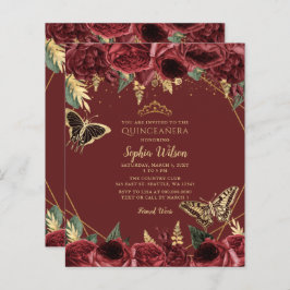 Budget Burgundy Butterfly Quinceñera Invititiation