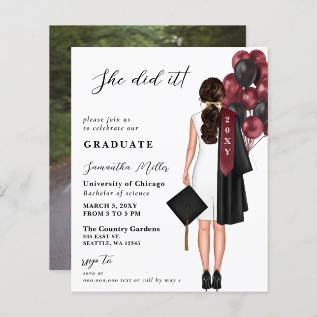 Budget Burgundy Einfaches Foto Sie tat es Abschlus (Vorne/Hinten)