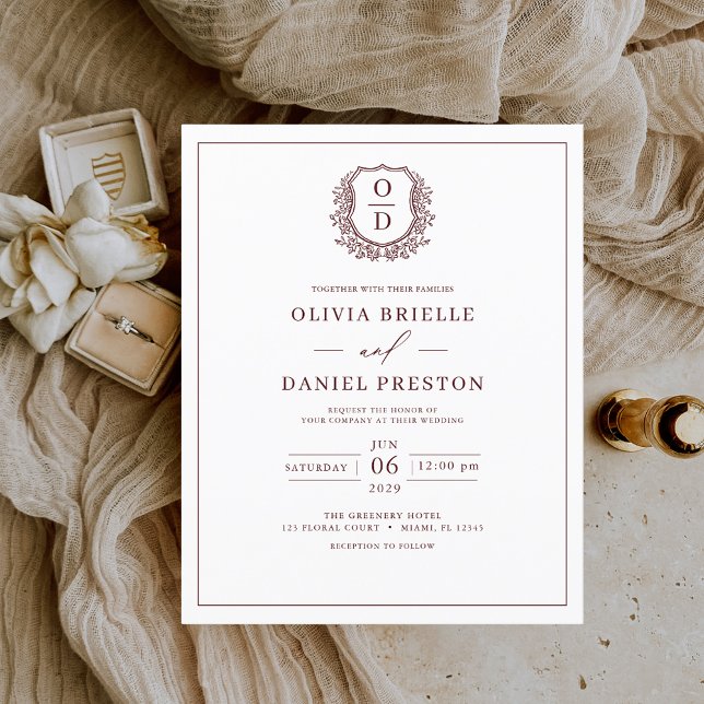 Budget Burgundy Elegante Wappen Hochzeit Einladung Flyer (Von Creator hochgeladen)