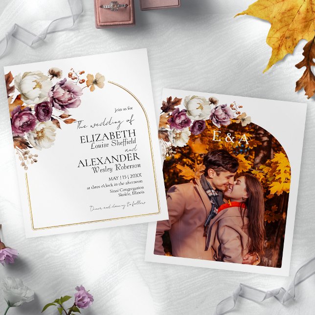 Budget Burgundy Floral | Einladung von Foto Hochze (Von Creator hochgeladen)