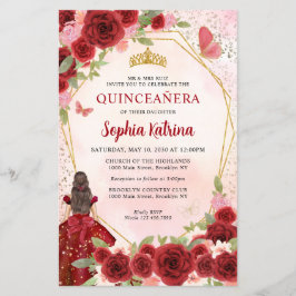 Budget Burgundy Floral Gold Prinzessin Quinceañera