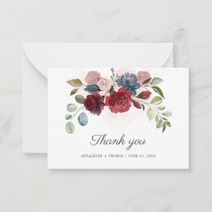 Budget Burgundy Floral Greenery Wedding Thank You Mitteilungskarte