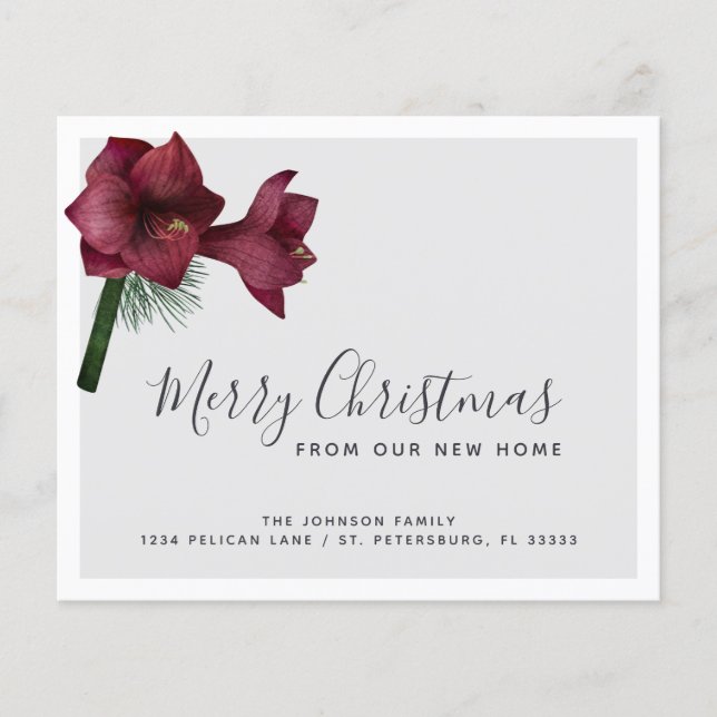 Budget Burgundy Floral Holiday New Address Card (Vorderseite)