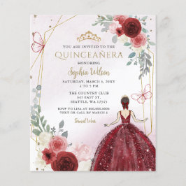 Budget Burgundy Floral Prinzessin Quinceañera Einl