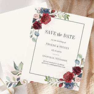 Budget Burgundy Floral Rustikal Save the Date