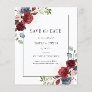 Budget Burgundy Floral Rustikal Save the Date