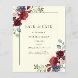 Budget Burgundy Floral Rustikal Save the Date Flyer