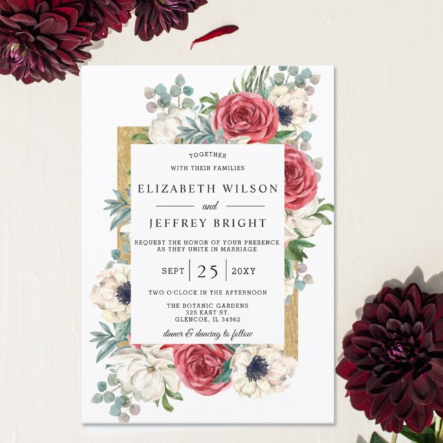Budget Burgundy Floral Wedding Einladung (Von Creator hochgeladen)