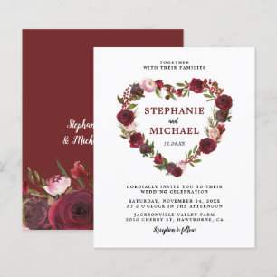 Budget Burgundy Floral Wedding Einladungen