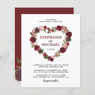 Budget Burgundy Floral Wedding Einladungen