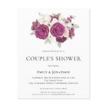 Budget Burgundy Florals Paare Dusche Einladung