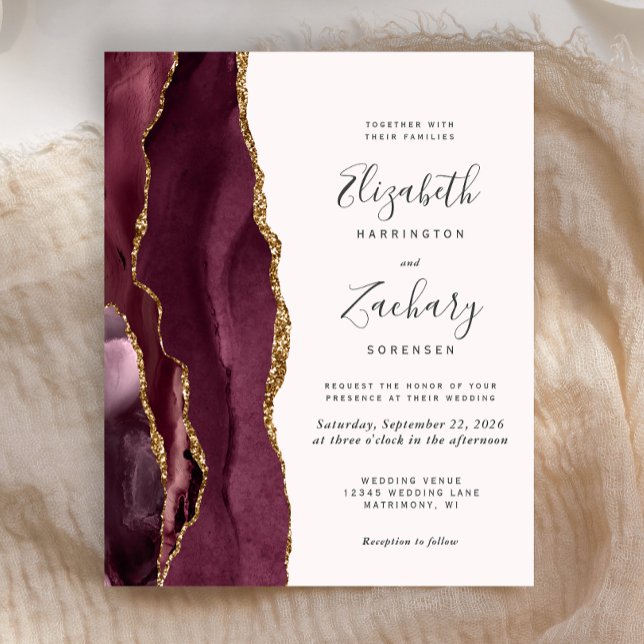 Budget Burgundy Gold Agate Blush Hochzeit Einladun (Von Creator hochgeladen)