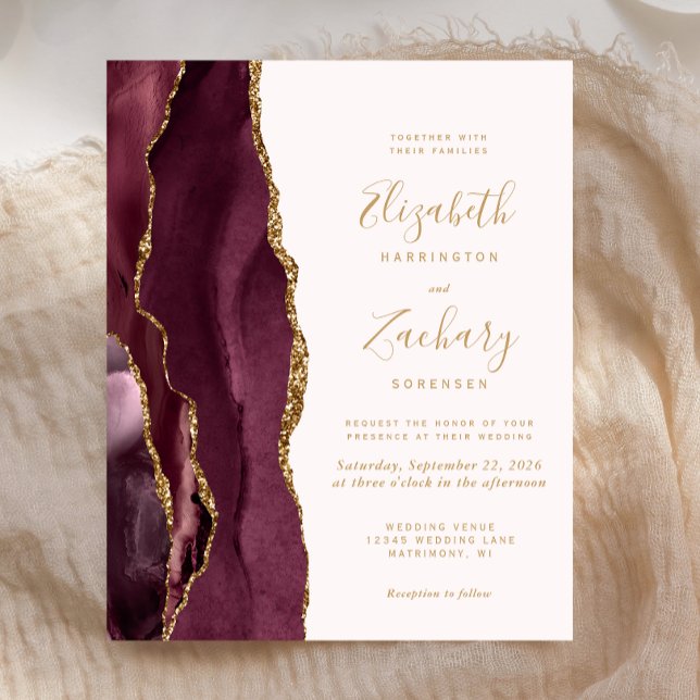 Budget Burgundy Gold Agate Blush Hochzeit Einladun (Von Creator hochgeladen)