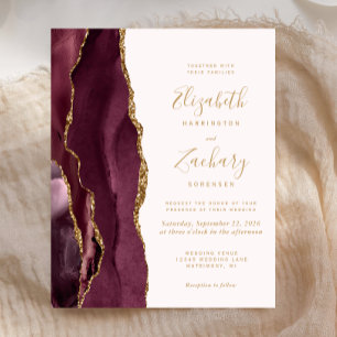Budget Burgundy Gold Agate Blush Wedding Invite