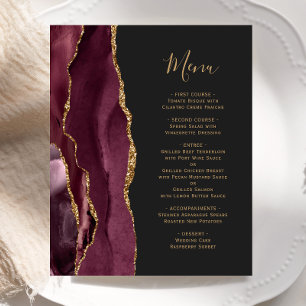 Budget Burgundy Gold Agate Dark Wedding Menü