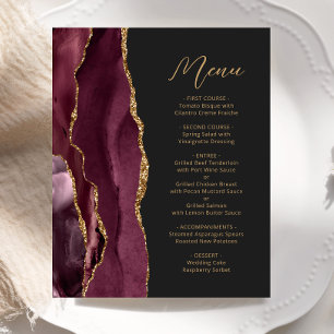 Budget Burgundy Gold Agate Dark Wedding Menü