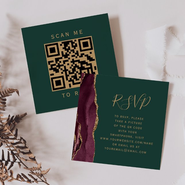 Budget Burgundy Gold Agate Green QR Code UAWG Begleitkarte (Von Creator hochgeladen)