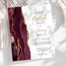 Budget Burgundy Gold Agate Marble Wedite Einladung