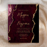 Budget Burgundy Gold Agate Script Einladung<br><div class="desc">Diese elegante Hochzeitseinladung zeigt ein Hintergrundbild des bordeauxroten Aquarells,  bestickt mit goldenen Imitaten Glitzer. Der anpassbare Text kombiniert goldfarbene moderne Handschrift,  Copperplate und kursiven Schriftart. Auf der Rückseite des Hotels befindet sich ein passendes Bordeaux- und Goldagate-Design.</div>