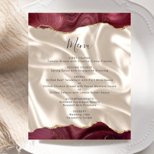 Budget Burgundy Gold Agate Silk Wedding Menü
