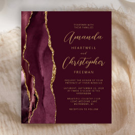 Budget Burgundy Gold Agate Wedding Einladung
