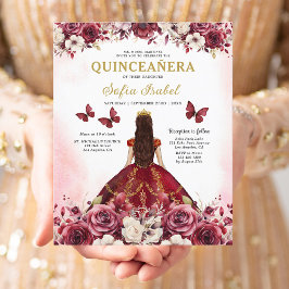 Budget Burgundy Gold Bilingual Spanish Quinceanera Flyer
