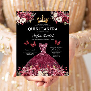Budget Burgundy Gold Bilingual Spanish Quinceanera Flyer