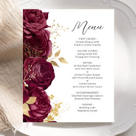 Budget Burgundy Gold Floral Script Wedding Menü