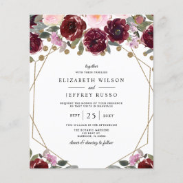 Budget Burgundy Gold Geometric Wedding Einladung