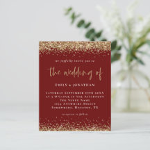 Budget Burgundy Gold Glitzer Einladung Hochzeit