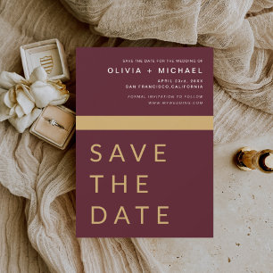 Budget Burgundy Gold Save the Date Elegant