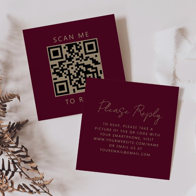 Budget Burgundy Gold Script Wedding QR Code UAWG Begleitkarte (Von Creator hochgeladen)