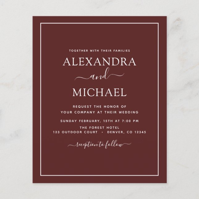 Budget Burgundy Hochzeit mit Foto Einladung Flye Flyer (Vorne)