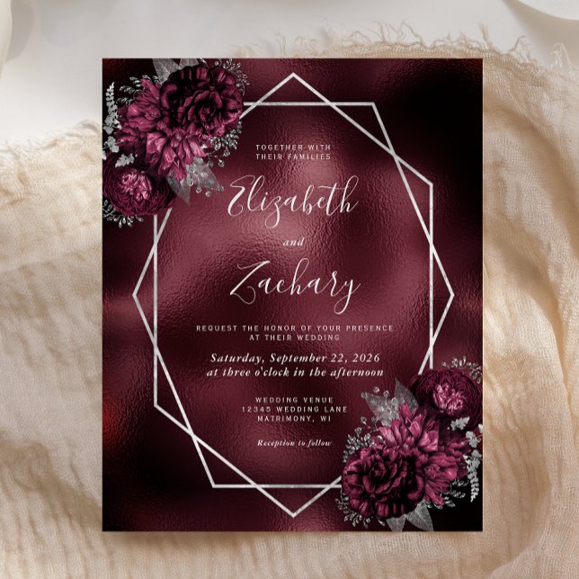 Budget Burgundy Imitats Foil Silver Floral Wedding (Von Creator hochgeladen)