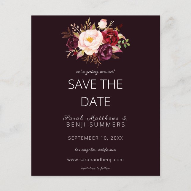 Budget Burgundy Marsa Floral Save the Date - D Red Flyer (Vorne)