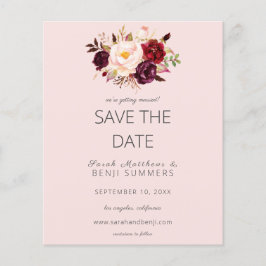 Budget Burgundy Marsa Floral Save the Date - Rosa  Flyer