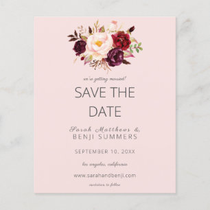 Budget Burgundy Marsa Floral Save the Date - Rosa Flyer