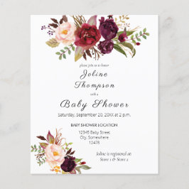 Budget Burgundy Marsala Baby Dusche Flyer
