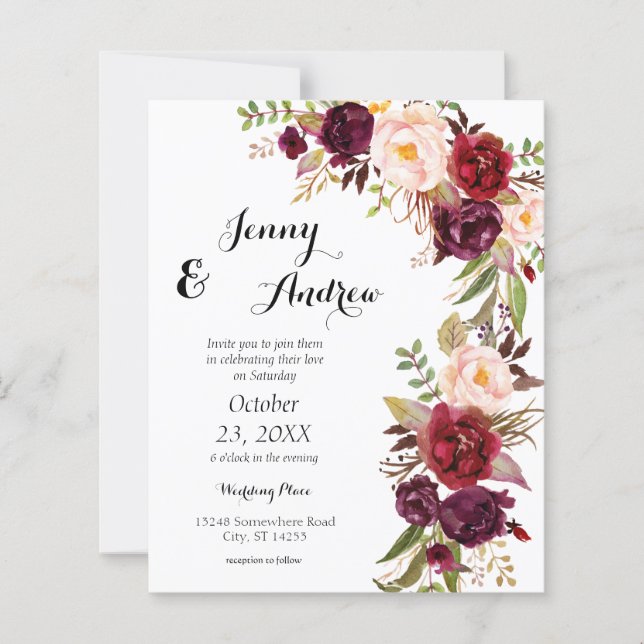 Budget Burgundy Marsala Floral 2 Wedding (Vorderseite)