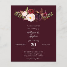 Budget Burgundy Marsala Floral Burg Wedding Flyer