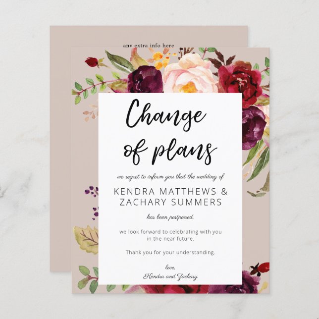 Budget Burgundy Marsala Floral TP Änderung der Plä (Vorne/Hinten)