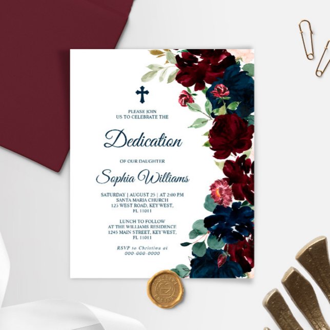 Budget Burgundy & Navy Blue Dedication Invitation (Von Creator hochgeladen)