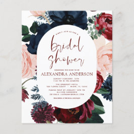 Budget Burgundy Navy Blue Floral Brautparty Flyer
