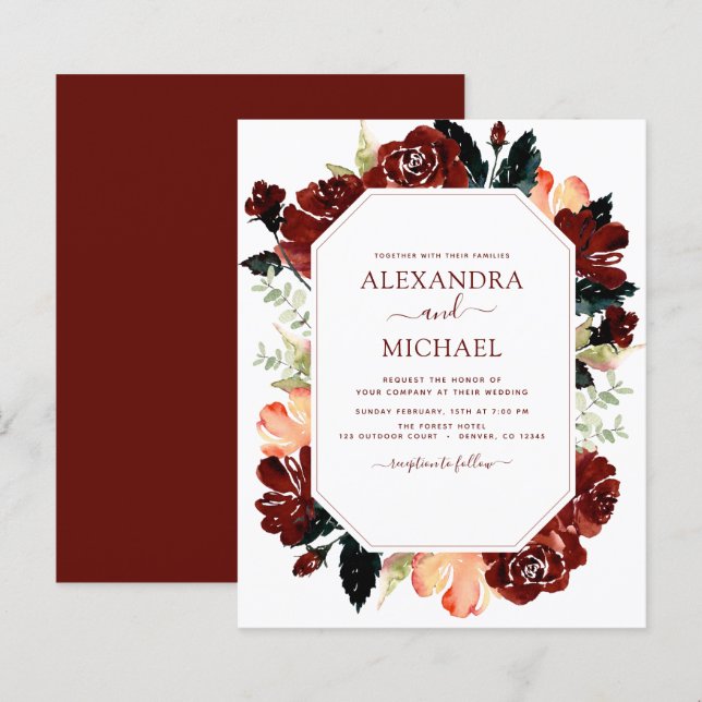 Budget Burgundy Navy Blue Floral Elegant Moderne (Vorne/Hinten)