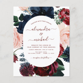 Budget Burgundy Navy Blue Floral Wedding Flyer