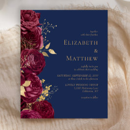 Budget Burgundy Navy Blue Floral Wedite Einladung