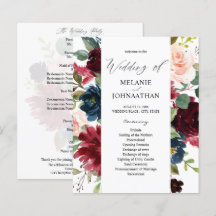 Budget Burgundy Navy Pink Floral Wedding Programm
